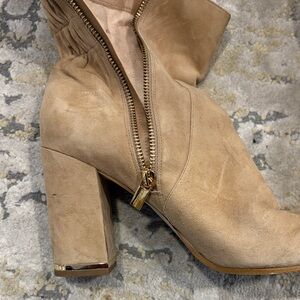 Michael Kors Tan Heeled Boots with Gold Accents